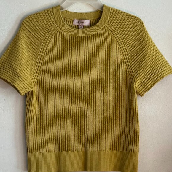 Philosophy Tops - Philosophy Mustard Yellow Knitted Short Sleeves Blouse NWOT